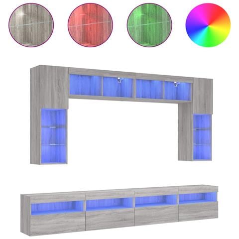 Set Mobili TV a Muro 8 pz con Luci LED Grigio Sonoma - Foto 1