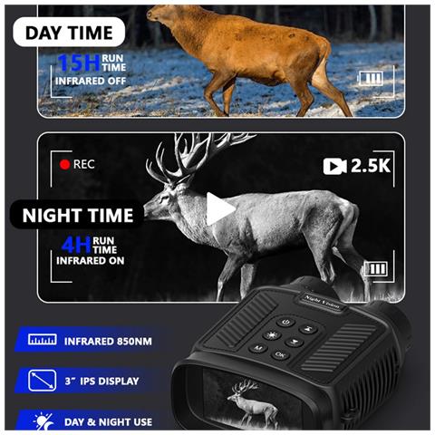 Binocolo Visione Notturna 4k - Telescopio Digitale rarossi Ad Alta Definizione Per Campeggio, Birdwatching E Caccia Black - Foto 7