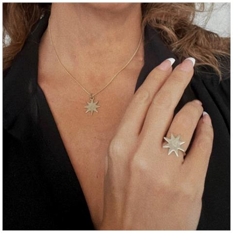 Ciondolo A Stella E Anello In Ottone E Zama Con Placcatura In Oro. 40 Cm T-15 - Foto 3