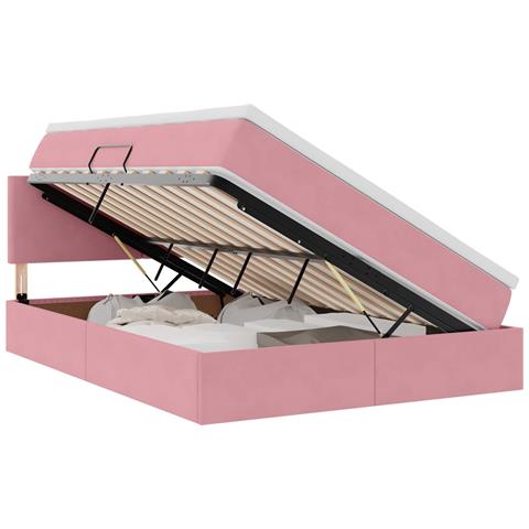 Letto con contenitore e LED Rosa 140 x 200 cm Velluto - Foto 1