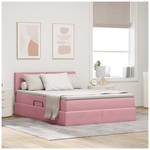 Letto con contenitore e LED Rosa 140 x 200 cm Velluto - Foto 2