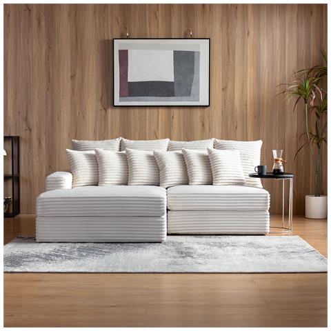 Cardiff Divano Angolare In Velluto A Coste Beige Con Sedile Profonde 2/3 Posti - Foto 2