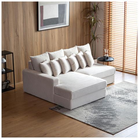 Cardiff Divano Angolare In Velluto A Coste Beige Con Sedile Profonde 2/3 Posti - Foto 1