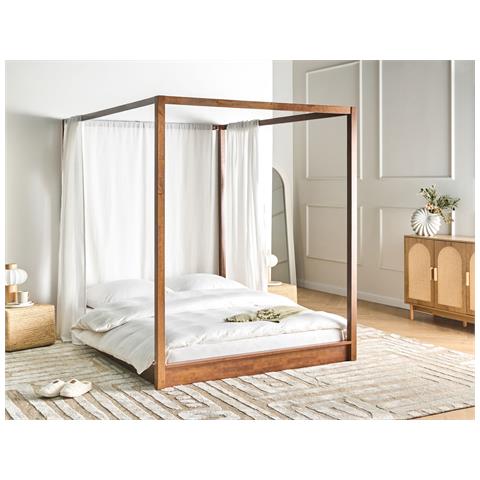 Letto A Baldacchino Legno Herliere 160 X 200 Cm Marrone Scuro - Foto 1