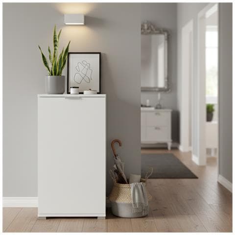 Mobiletto Base 1 Anta Bianco | Armadietto Salvaspazio Moderno Con Ripiano Regolabile | Già Assemblato Per Bagno, Lavanderia, Ingresso, Studio E Balcone - Foto 2