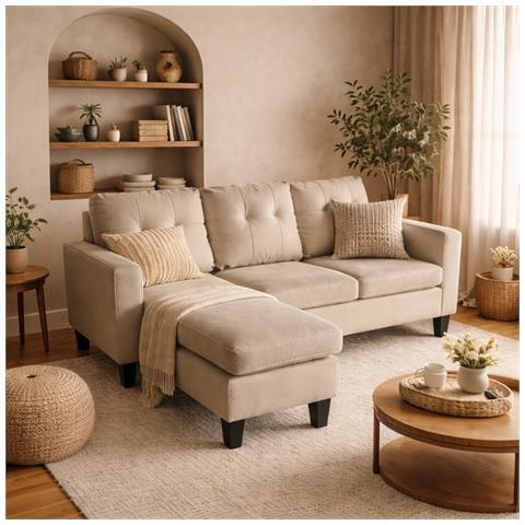 Belfast Divano Angolare A 3 Posti In Tessuto Beige - Foto 2