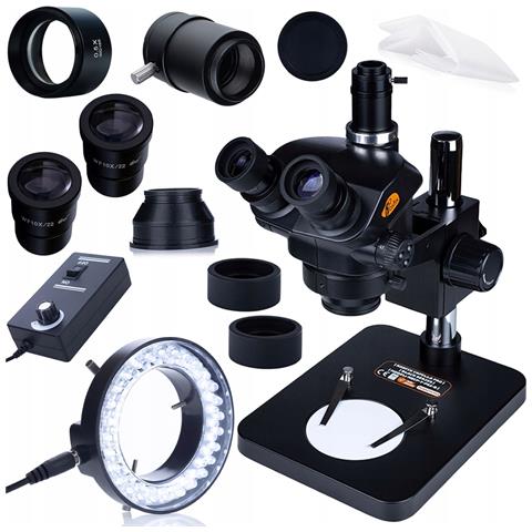 Mikroscopio Trinoculare Capella Pro Mscp-t-ps1-b - Zoom 7-45x | Oculare Wf10x22mm | Sistema Ottico Greenough | Illuminazione Led 56x - Foto 1