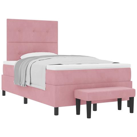 Letto a molle con materasso Rosa 120 x 190 cm Velluto - Foto 1
