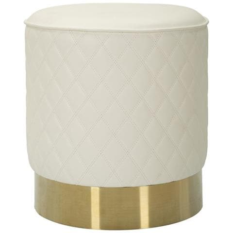 Puff Rotondo Sharon In Eco-pelle Bianca Con Base Oro - Foto 1