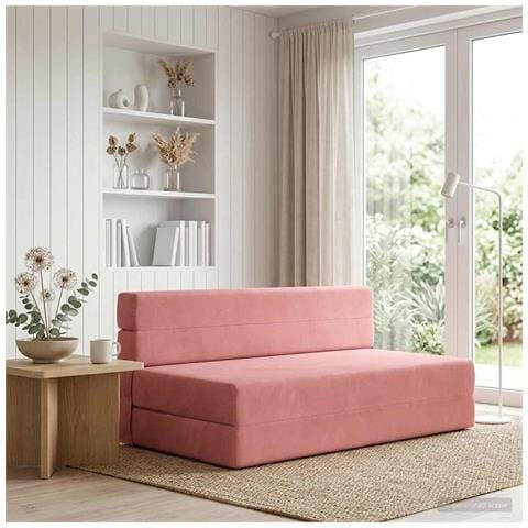 Divano Letto Pieghevole Rosa 152 x 86,5 x 60 cm Tessuto - Foto 2