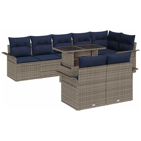 Set Divano da Giardino con cuscino 9 pcs Grigio Poly Rattan - Foto 1