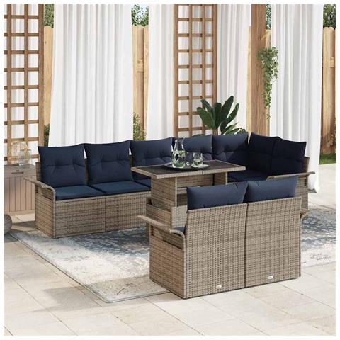 Set Divano da Giardino con cuscino 9 pcs Grigio Poly Rattan - Foto 2