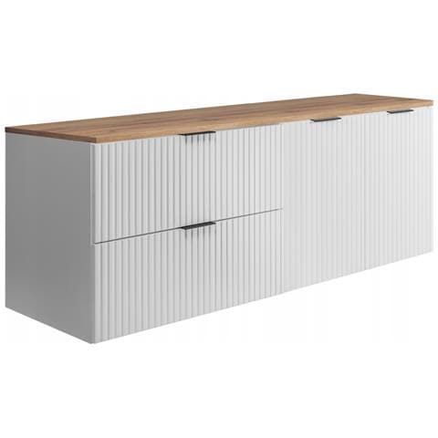 Mobile sottolavabo 140 cm, Sospeso, Caschmir scanalato, Piano bianco, FLOW - Foto 1