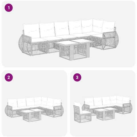 Set Divano da Giardino 7 pz Nero e Bianco Crema polyrattan - Foto 2