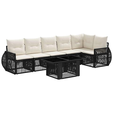 Set Divano da Giardino 7 pz Nero e Bianco Crema polyrattan - Foto 1