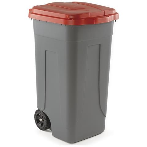 Bidone Carrellato Per Raccolta Differenziata Grigio Lt. 100 Con Coperchio - Rosso - Foto 1