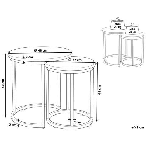 Set Di 2 Tavolini In Color Cemento / nero Dixie - Foto 18