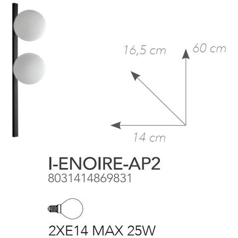 Applique Enoire Nero 2xe14 14x60x16,5cm - Foto 1