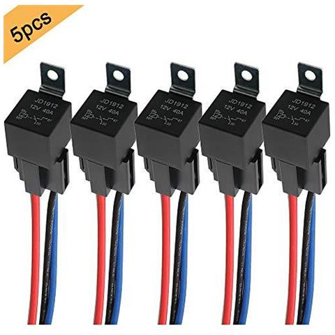 5pcs Professionale 4 Pin Auto Relay 12v 40a Spst Auto Rel Con Socket E Fili Di Colore Marcato Cablaggio Per Camion Dellautomobile Moto Barche (nero) - Foto 1