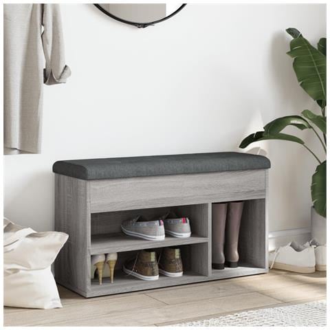 Panca Porta Scarpe Grigio Sonoma 82x32x45,5cm Legno Multistrato - Foto 3