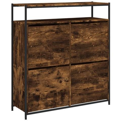 Scarpiera Con 4 Cassetti Ribaltabili Rovere Fumo 100x34x112 Cm - Foto 2