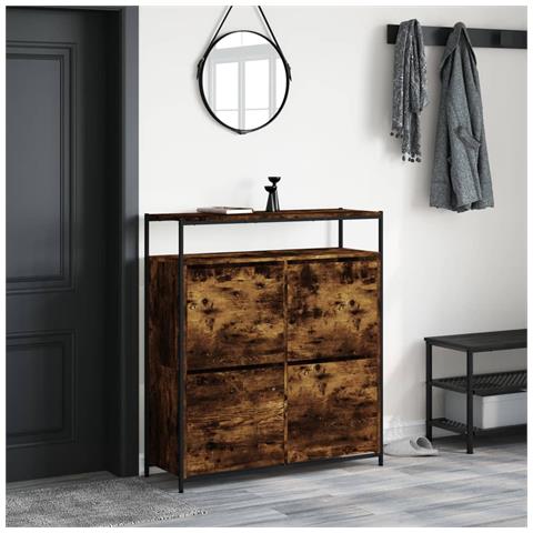 Scarpiera Con 4 Cassetti Ribaltabili Rovere Fumo 100x34x112 Cm - Foto 3