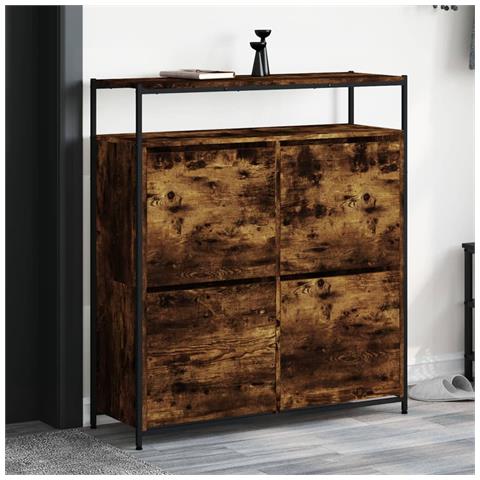 Scarpiera Con 4 Cassetti Ribaltabili Rovere Fumo 100x34x112 Cm - Foto 1
