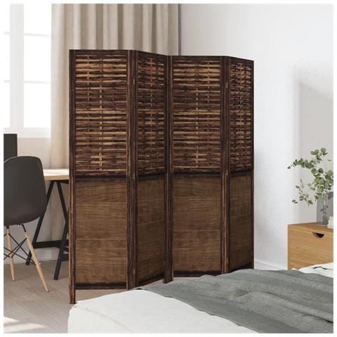 Divisorio Ambienti 4 Pannelli Marrone Scuro Massello Paulownia - Foto 3