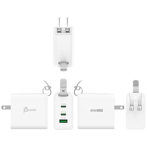 Caricatore da viaggio a 3 porte USB-C GaN da 65 W con spine CA intercambiabili e cavo USB-C - Foto 2