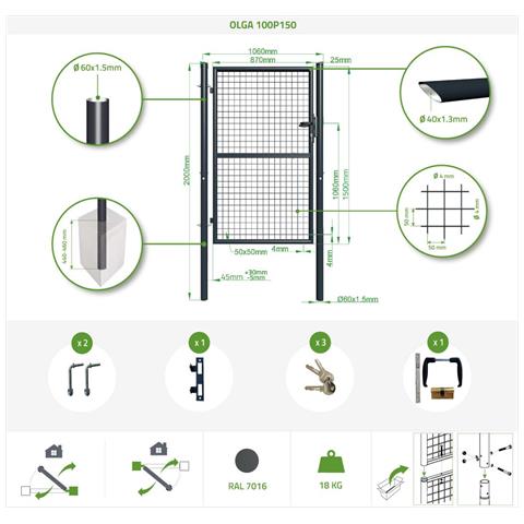 Confezione Cancello Battente In Rete Olga 400b150 + Cancello Grigio Da 1 M - Foto 8