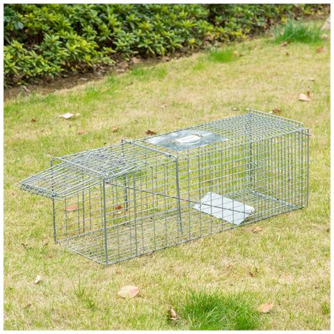 Gabbia Trappola Per Ratti, Topi E Nutrie Pieghevole In Acciaio, 93x31x34.5cm, Argento - Foto 2