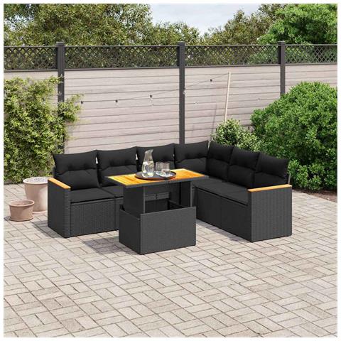 Set Divani Da Giardino Con Cuscini 7pz Nero Polyrattan - Foto 3