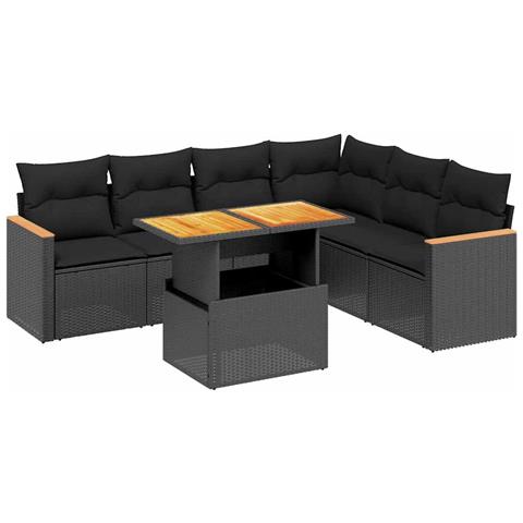 Set Divani Da Giardino Con Cuscini 7pz Nero Polyrattan - Foto 1