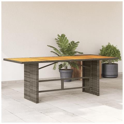 Tavolo Giardino Piano Legno Acacia Grigio 190x80x75 Polyrattan - Foto 1