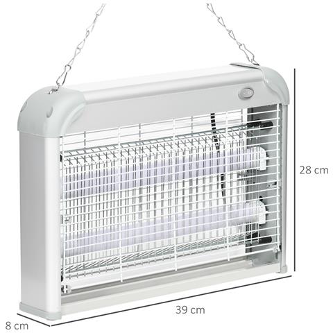Zapper per Insetti e Zanzare da 20W a Luci LED UV con Vassoio Rimovibile, in ABS e Metallo, 39x8x28 cm - Foto 6