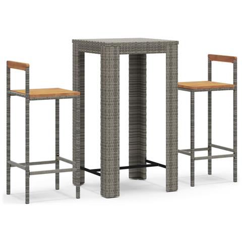 Set Bar Giardino 3pz Grigio Polyrattan E Legno Massello Acacia - Foto 2