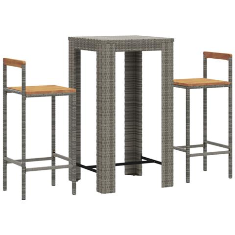 Set Bar Giardino 3pz Grigio Polyrattan E Legno Massello Acacia - Foto 3