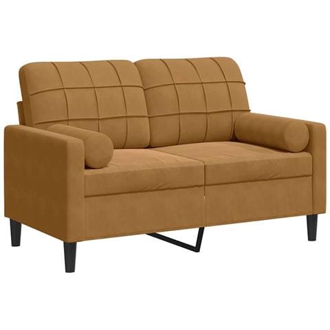 Divano A 2 Posti Con Cuscini Marrone 120 Cm In Velluto - Foto 1