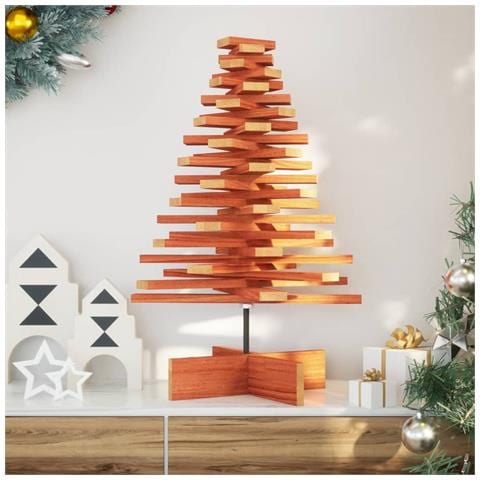 Albero Di Natale Marrone Cera 80 Cm In Legno Massello Di Pino - Foto 1