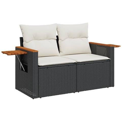 Divano da Giardino con Cuscini a 2 Posti Nero in Polyrattan - Foto 1