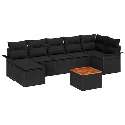 Set Divano Giardino 8 Pezzi con Cuscini Nero Polyrattan Acacia - Foto 1