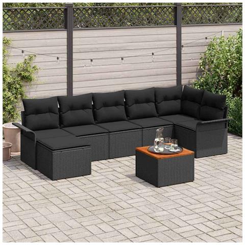 Set Divano Giardino 8 Pezzi con Cuscini Nero Polyrattan Acacia - Foto 2