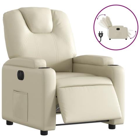 Poltrona Reclinabile Elettrica Crema in Similpelle - Foto 1