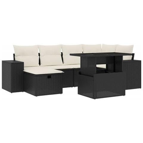 Set Divani da Giardino con Cuscini 7pz Nero Polyrattan - Foto 1
