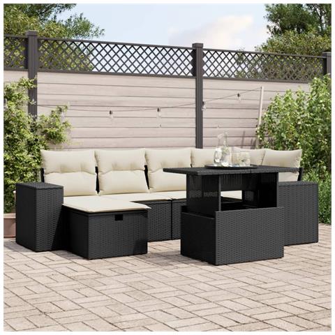Set Divani da Giardino con Cuscini 7pz Nero Polyrattan - Foto 2