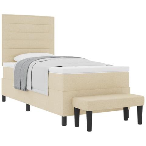 Letto con Box Spring con Materasso & Panchina Crema 90x200 cm Tessuto - Foto 1