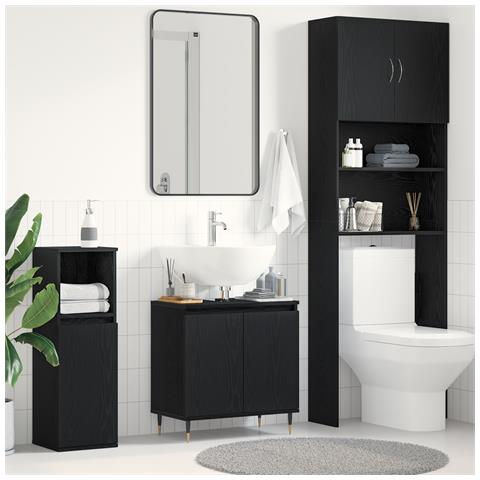 Mobile Lavabo da Bagno Rovere Nero 58x33x60 cm Legno Ingegnerizzato - Foto 2