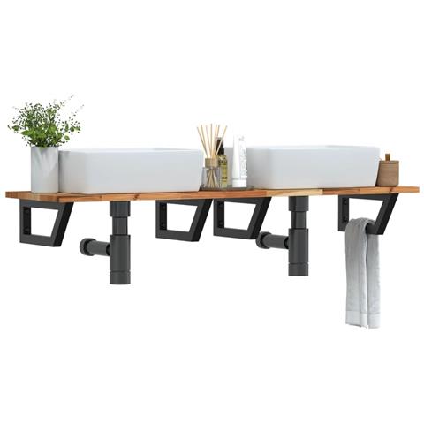 Ripiano A Parete Per Lavabo In Acciaio E Massello Di Acacia - Foto 8