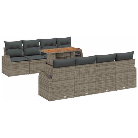 Set Divano da Giardino 9 pcs Grigio Poly Rattan - Foto 1