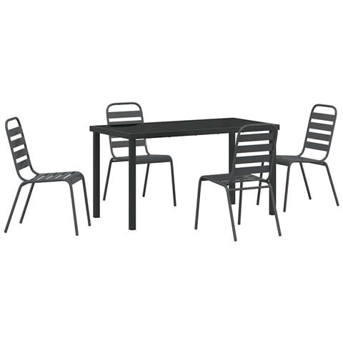 Set da Pranzo per Giardino 5 pcs Grigio scuro Acciaio - Foto 1